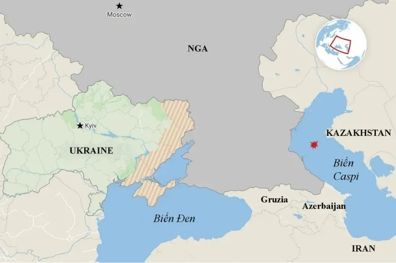 Vị trí Nga, Iran, Ukraine và biển Caspi - Ảnh: Euromaidan Press