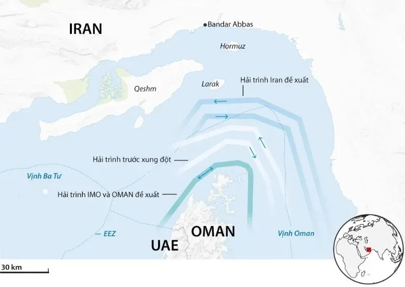 Các hải trình đi qua eo biển Hormuz