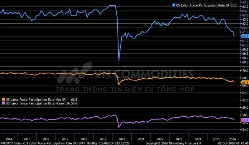 Tỷ lệ tham gia lực lượng lao động giảm từ 61,8% xuống 61,5%, thấp nhất kể từ tháng 03/2021.