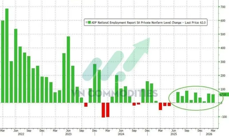 thị trường vĩ mô: ADP: +62K (trên +41K dự báo)